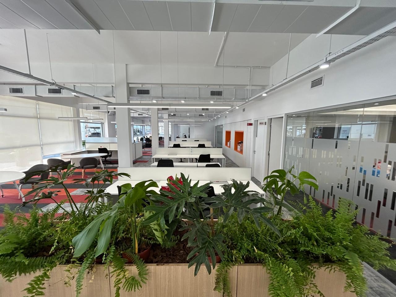 Interiorismo corporativo gerencial en espacio operativo abierto